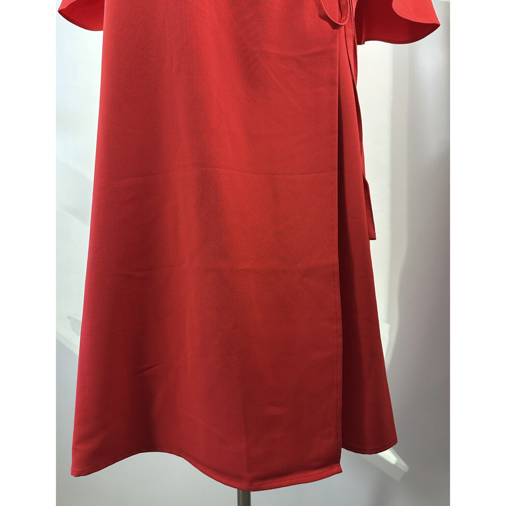 Ming Wang Butterfly Sleeve Crepe de Chine Wrap Dress Poppy Red Women's Size XL - Picture 10 of 16